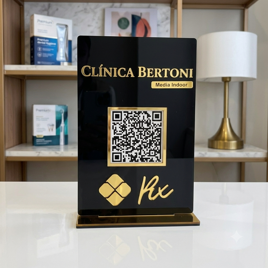 Placa Display Mini Qr Code + Logo em Acrílico