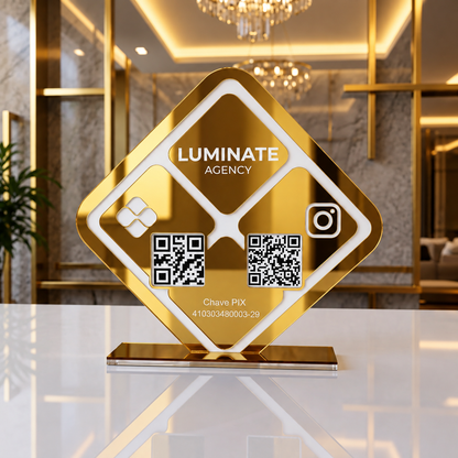 Placa Display Com 2 Qr Code em Acrílico Losangulo