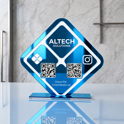 Placa Display Com 2 Qr Code em Acrílico Losangulo