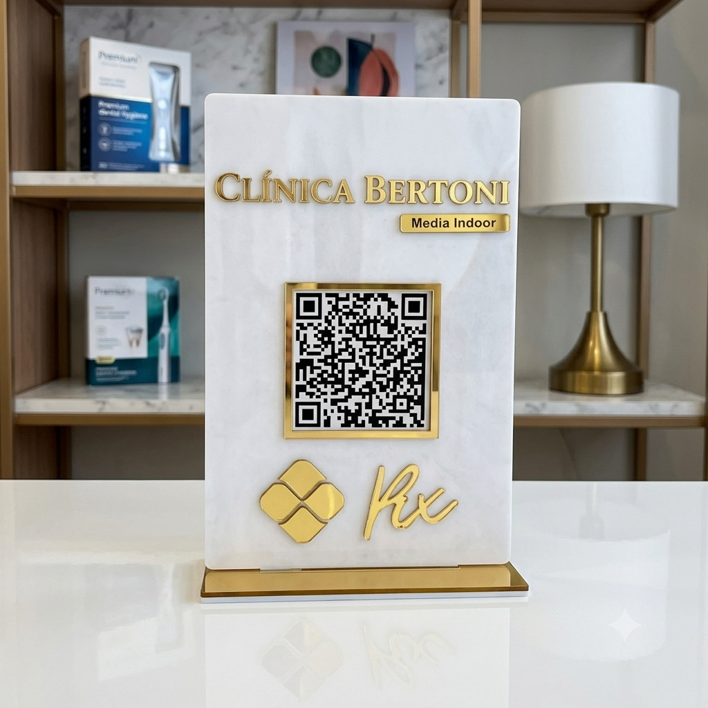 Placa Display Mini Qr Code + Logo em Acrílico