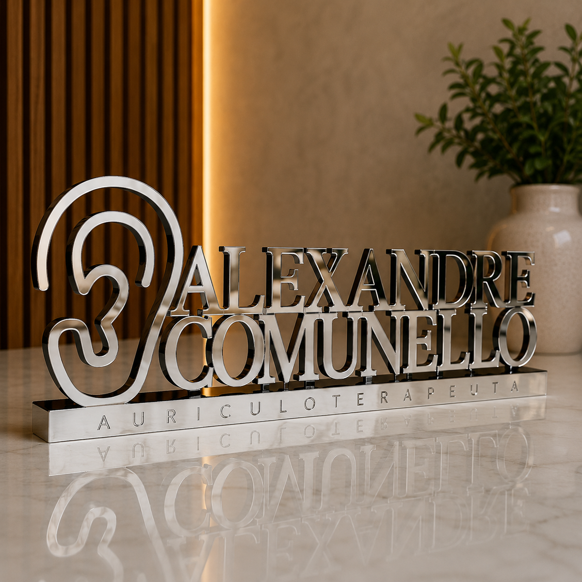 Letreiro de mesa em acrílico personalizado para médicos e consultórios. Ideal para nome e especialidade, com design sofisticado e corte a laser.