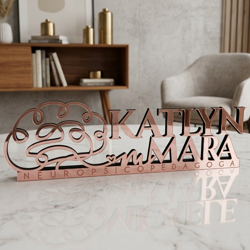 Letreiro de mesa em acrílico personalizado para psicólogos e consultórios. Ideal para recepção, mesa de atendimento e ambientes profissionais. Produção a laser.