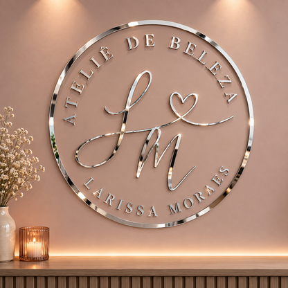 Letreiro de parede redondo em acrílico personalizado. Ideal para empresas, lojas, recepções, escritórios, consultórios, clínicas e também para ambientes residenciais.
