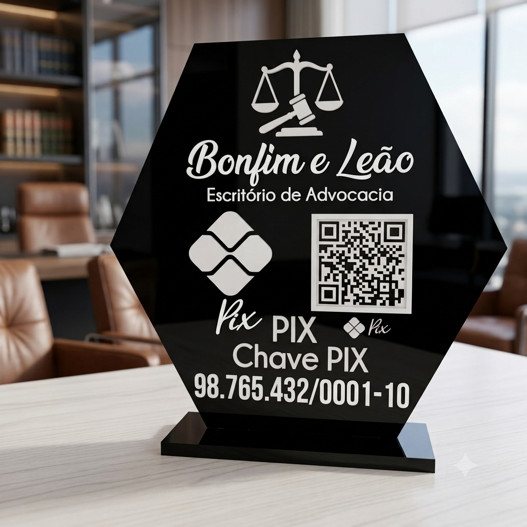Placa Display 1 QR Code em acrílico personalizada com logotipo. Ideal para Pix, Instagram, WhatsApp, Wi-Fi, Google Avaliações e cardápios digitais. 