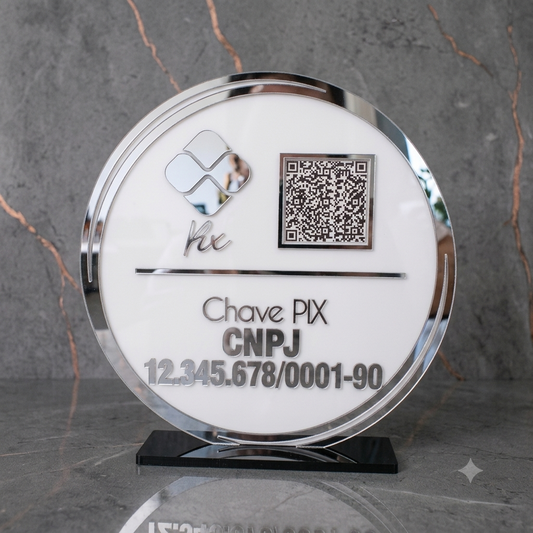 Placa Display 1 QR Code em acrílico redondo personalizada com logotipo. Ideal para Pix, Instagram, WhatsApp, Wi-Fi, Google Avaliações e cardápios digitais