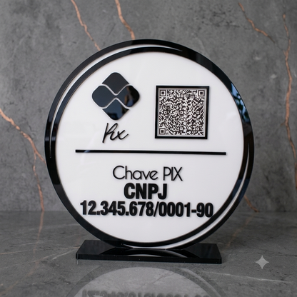 Placa Display 1 QR Code em acrílico redondo personalizada com logotipo. Ideal para Pix, Instagram, WhatsApp, Wi-Fi, Google Avaliações e cardápios digitais