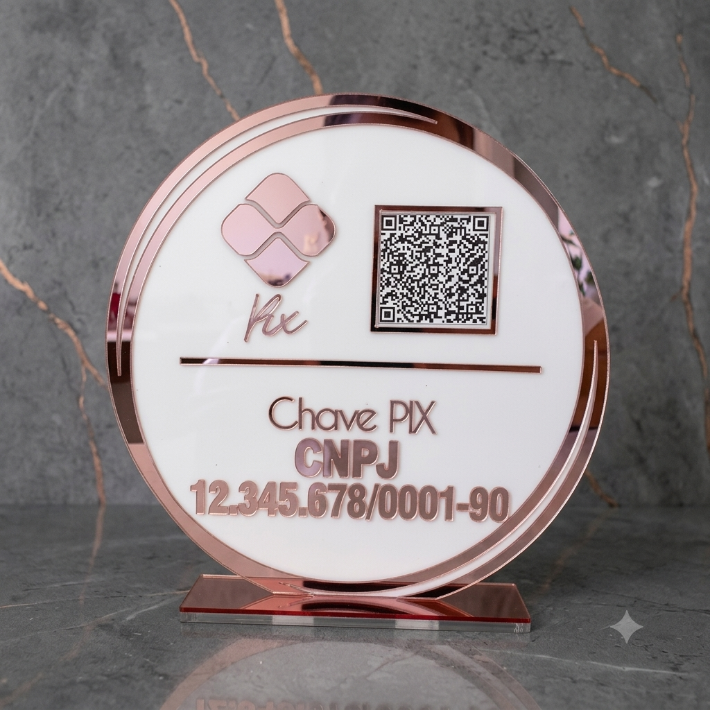 Placa Display 1 QR Code em acrílico redondo personalizada com logotipo. Ideal para Pix, Instagram, WhatsApp, Wi-Fi, Google Avaliações e cardápios digitais