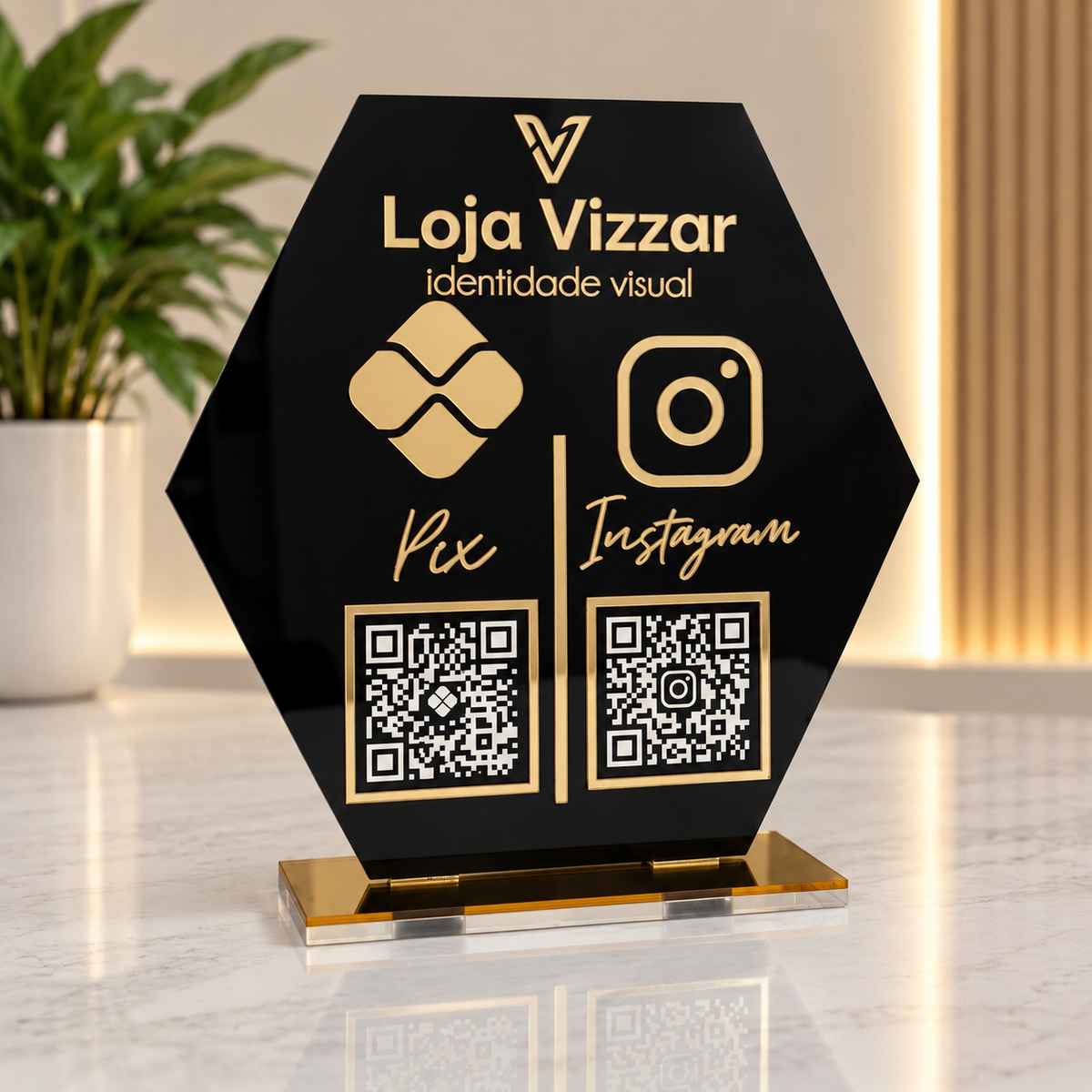 Placa Display Com 2 Qr Code em Acrílico