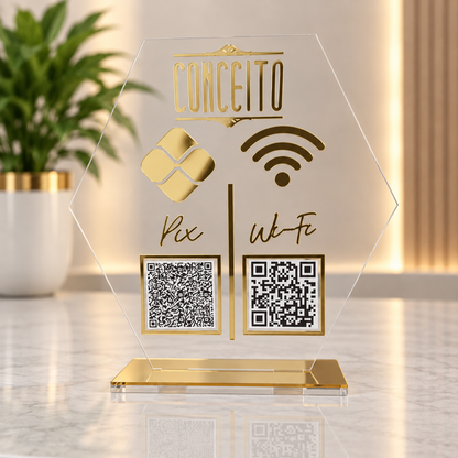 Placa Display Com 2 Qr Code em Acrílico