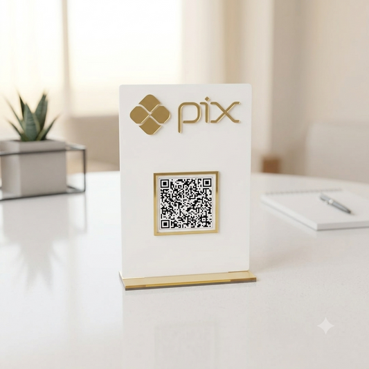 Placa Display Mini Qr Code em Acrílico Dourado. deal para Pix, Instagram, WhatsApp, Wi-Fi, Google Avaliações e cardápios digitais. 