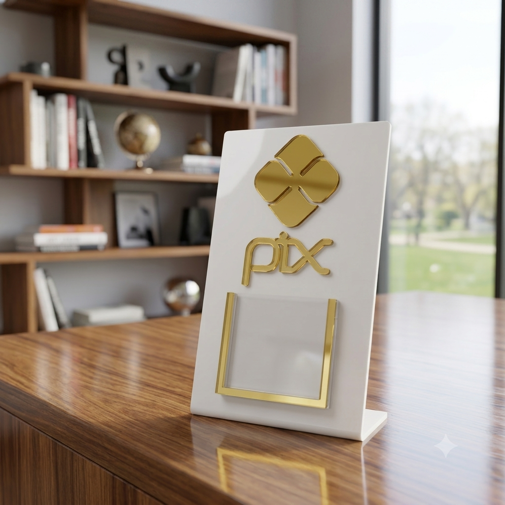 Placa Display Mini Qr Code em Acrílico Rose deal para Pix, Instagram, WhatsApp, Wi-Fi, Google Avaliações e cardápios digitais. 