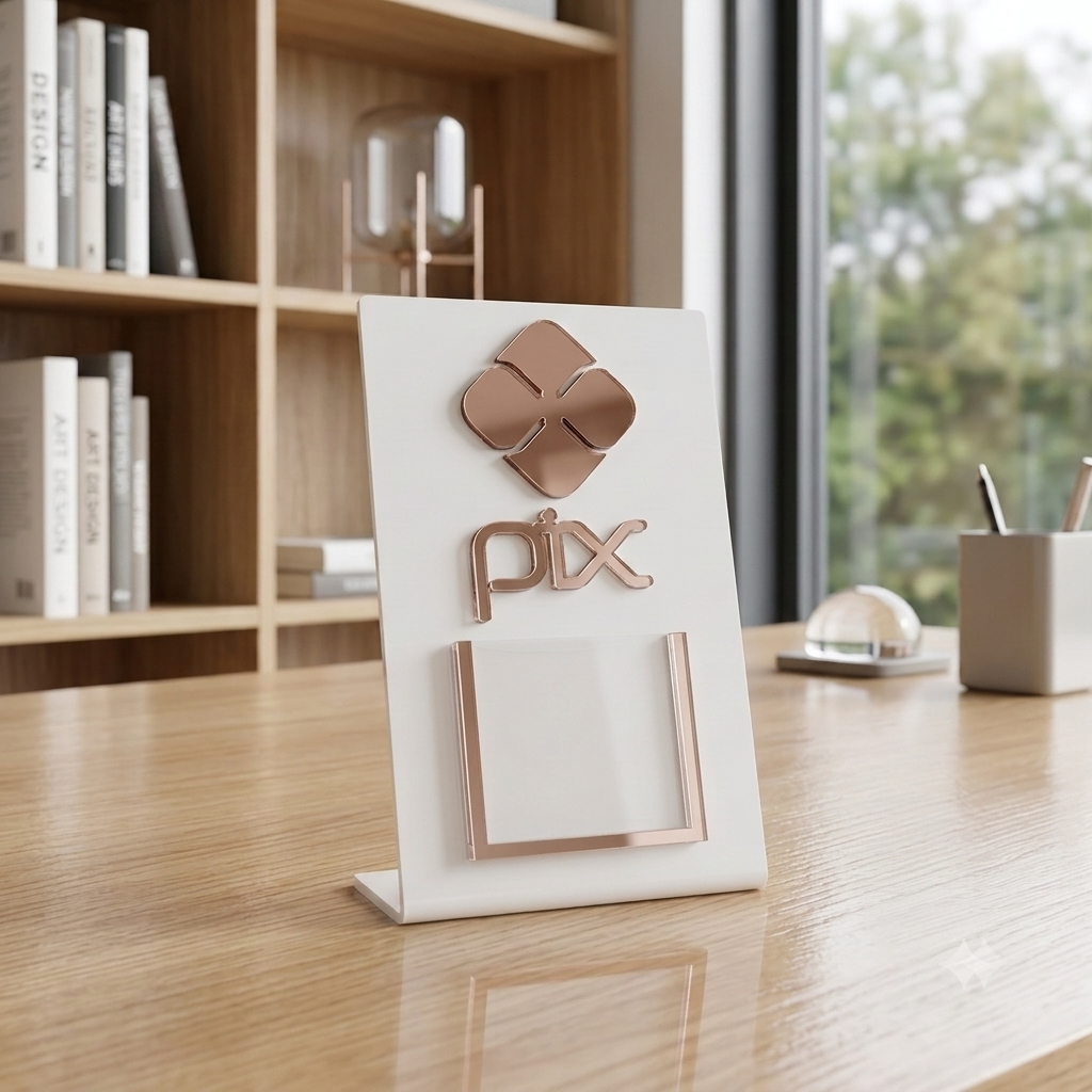Placa Display Mini Qr Code em Acrílico Rose deal para Pix, Instagram, WhatsApp, Wi-Fi, Google Avaliações e cardápios digitais. 