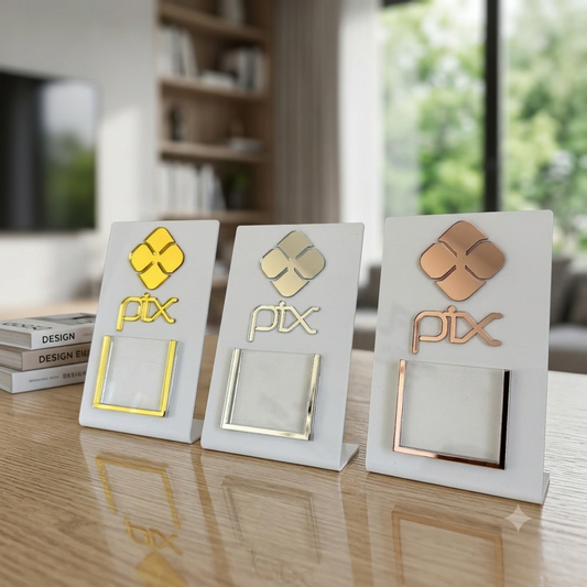 Placa Display Mini Qr Code em Acrílico Rose deal para Pix, Instagram, WhatsApp, Wi-Fi, Google Avaliações e cardápios digitais. 