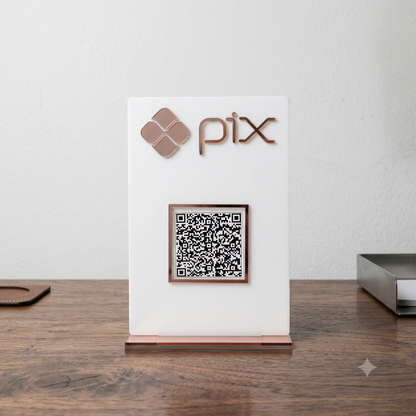Placa Display Mini Qr Code em Acrílico Rose deal para Pix, Instagram, WhatsApp, Wi-Fi, Google Avaliações e cardápios digitais. 