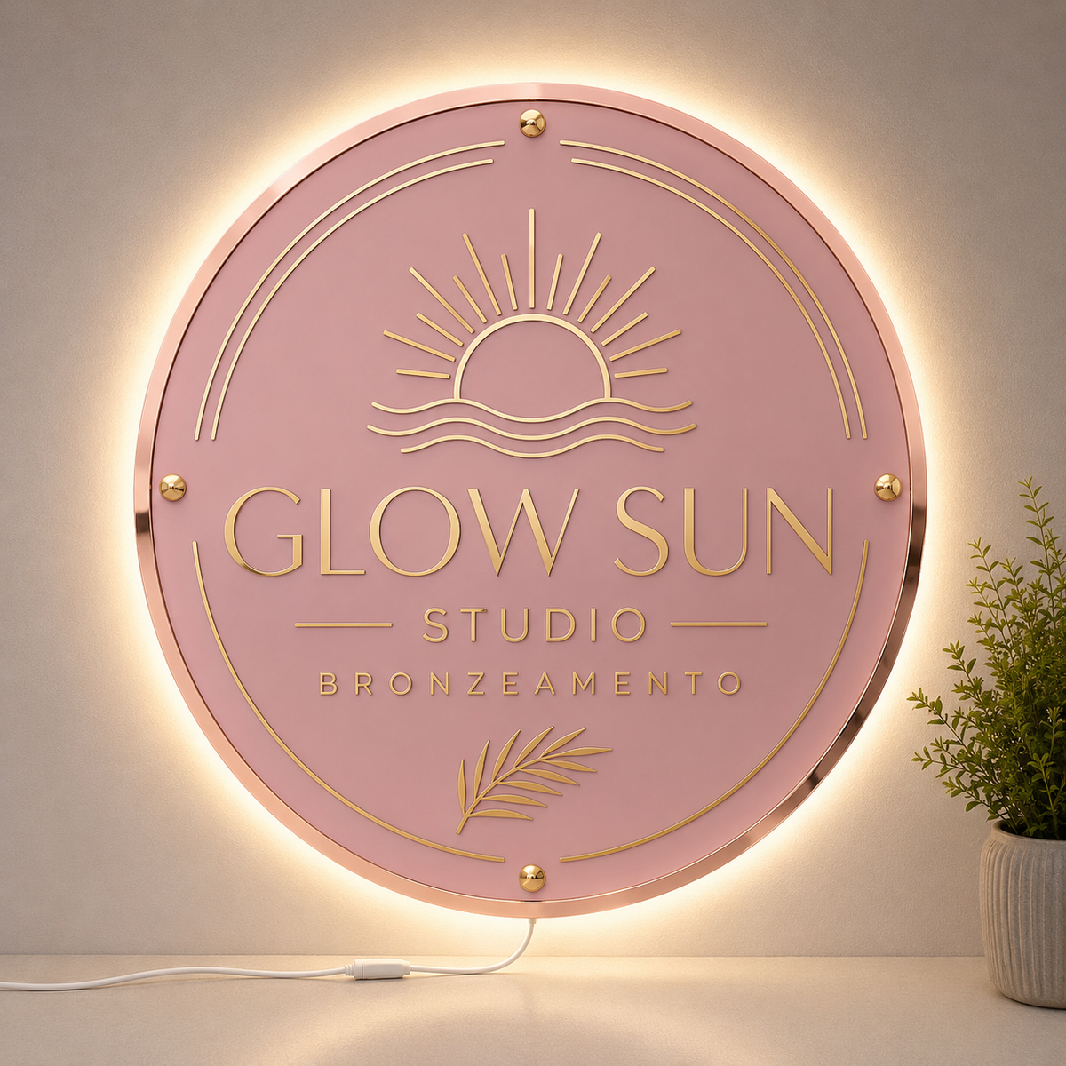 Placa Neon LED personalizada 60x60 cm em acrílico. Ideal para empresas, lojas, clínicas, recepções e ambientes modernos. Personalize com sua marca ou arte.
