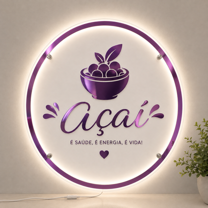 Placa Neon LED personalizada 60x60 cm em acrílico. Ideal para empresas, lojas, clínicas, recepções e ambientes modernos. Personalize com sua marca ou arte.