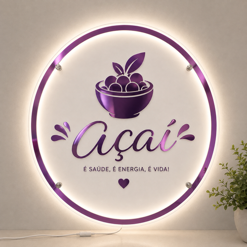 Placa Neon LED personalizada 60x60 cm em acrílico. Ideal para empresas, lojas, clínicas, recepções e ambientes modernos. Personalize com sua marca ou arte.