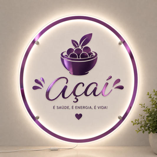 Placa Neon LED personalizada 60x60 cm em acrílico. Ideal para empresas, lojas, clínicas, recepções e ambientes modernos. Personalize com sua marca ou arte.