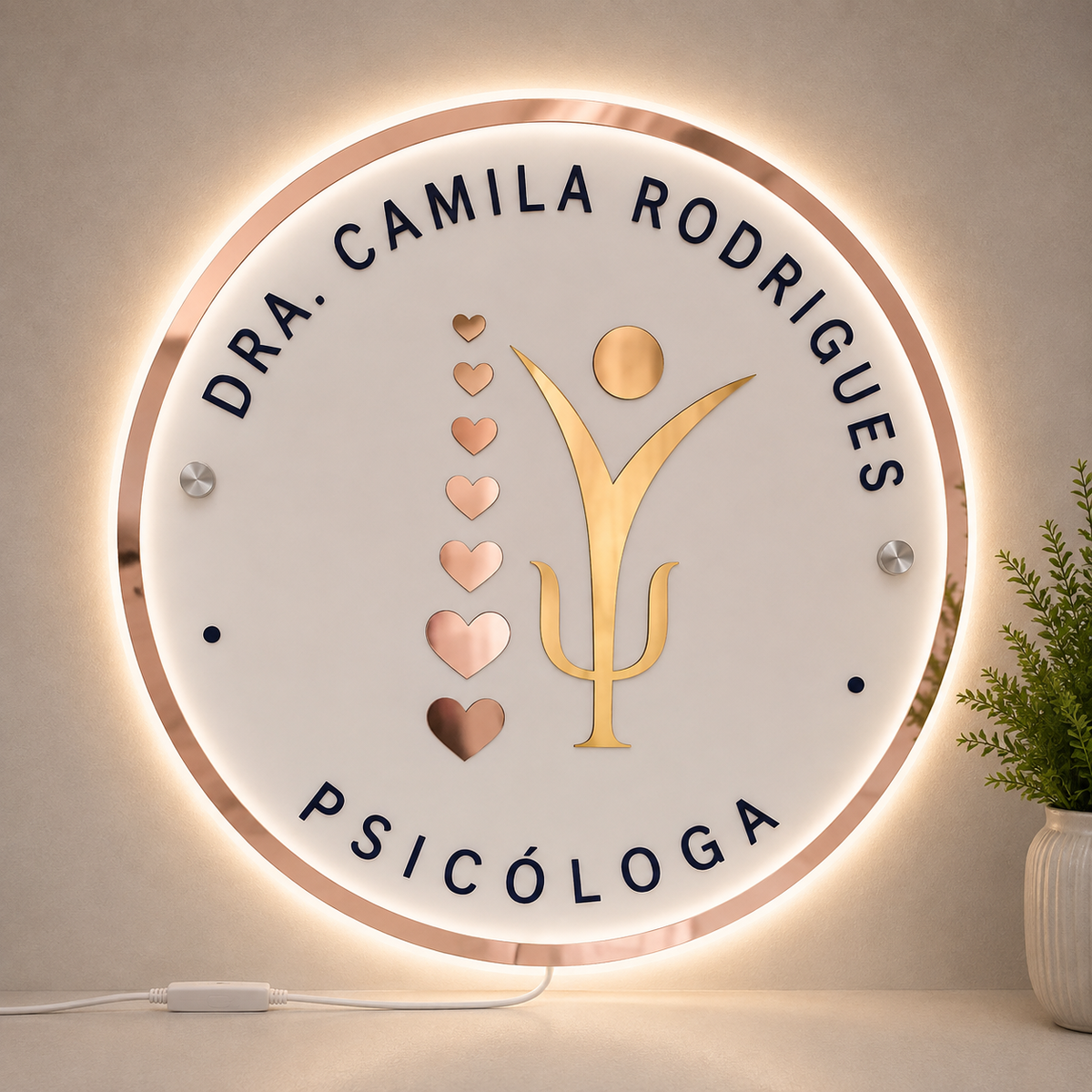 Placa Neon LED personalizada 70x70cm em acrílico. Ideal para empresas, lojas, clínicas, recepções e ambientes modernos. Personalize com sua marca ou arte.