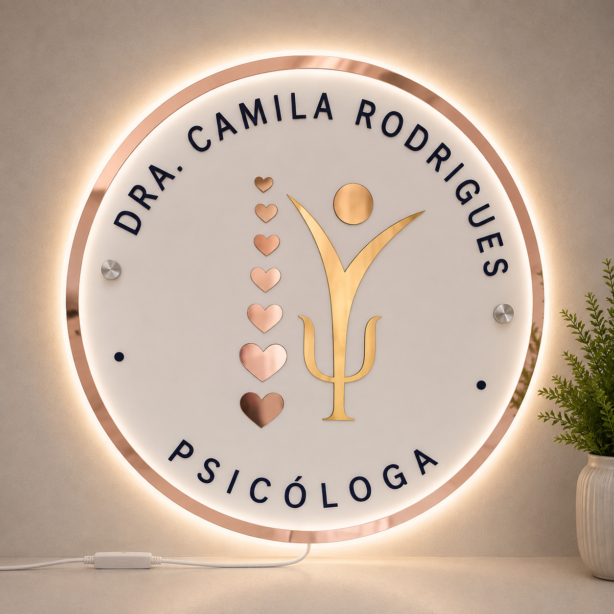 Placa Neon LED personalizada 70x70cm em acrílico. Ideal para empresas, lojas, clínicas, recepções e ambientes modernos. Personalize com sua marca ou arte.