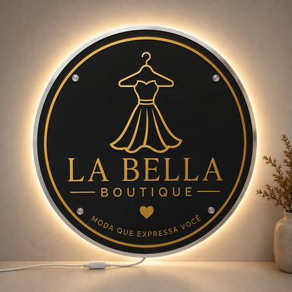 Placa Neon LED personalizada 70x70cm em acrílico. Ideal para empresas, lojas, clínicas, recepções e ambientes modernos. Personalize com sua marca ou arte.