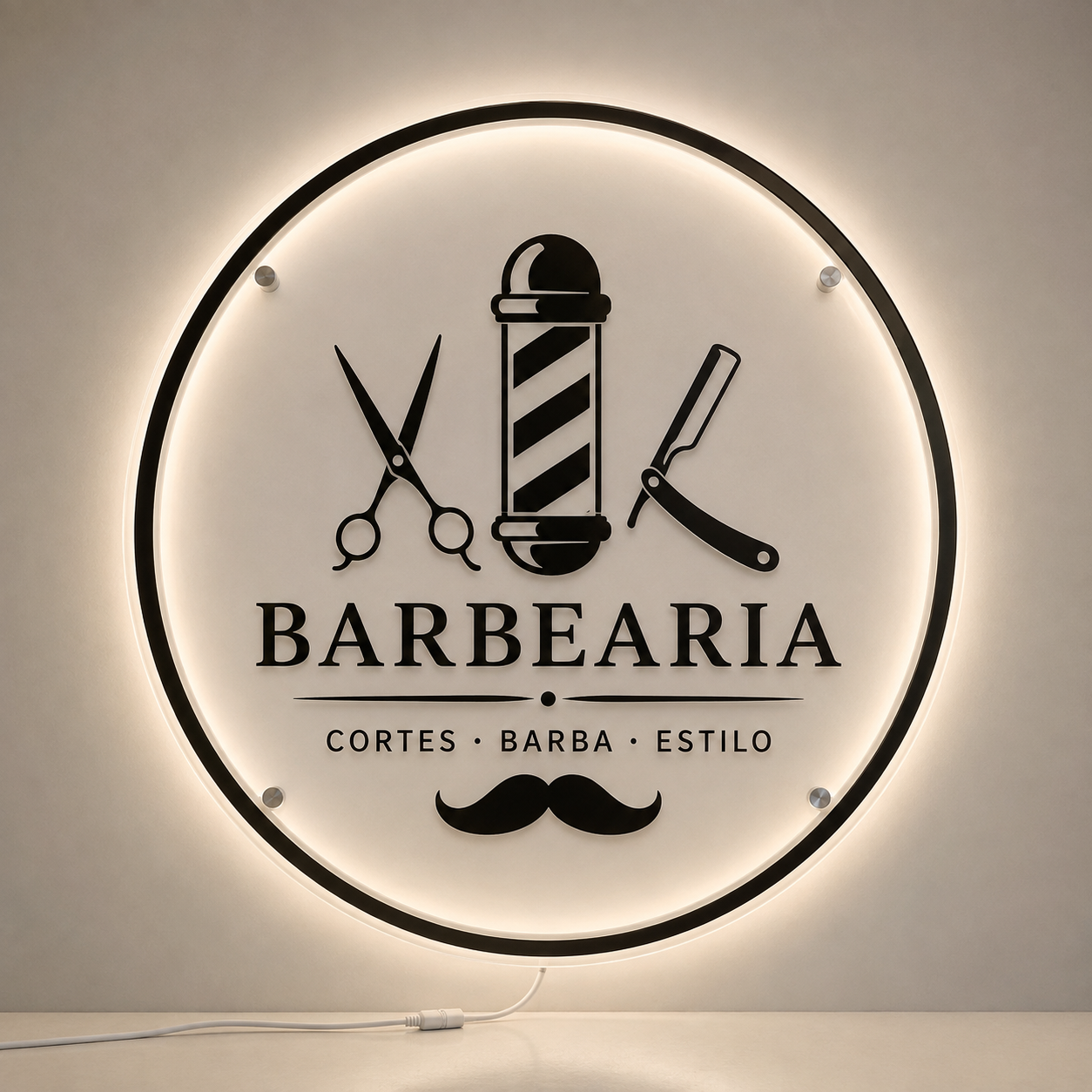 Placa Neon LED personalizada 80x80cm em acrílico. Ideal para empresas, lojas, clínicas, recepções e ambientes modernos. Personalize com sua marca ou arte.