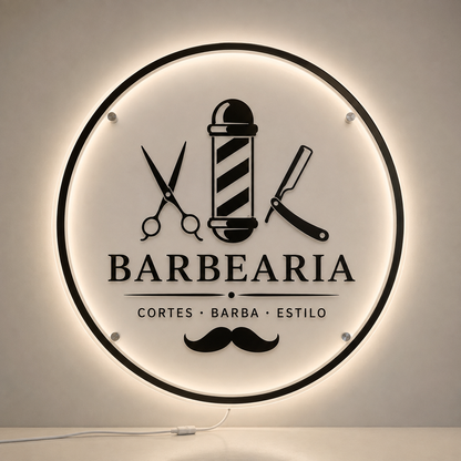 Placa Neon LED personalizada 80x80cm em acrílico. Ideal para empresas, lojas, clínicas, recepções e ambientes modernos. Personalize com sua marca ou arte.