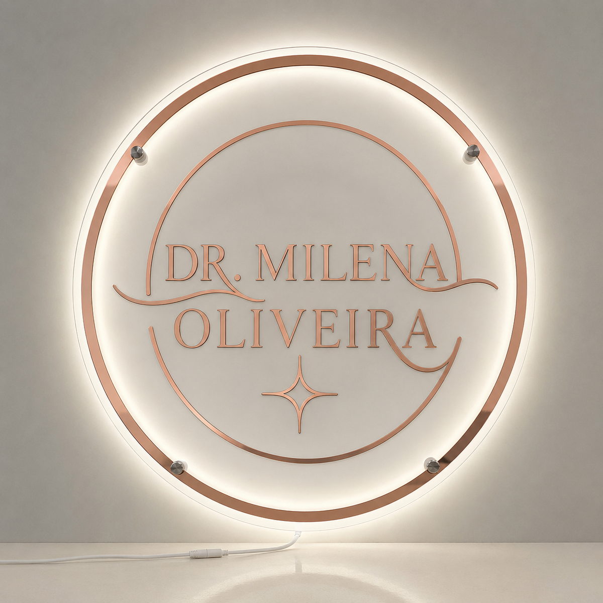 Placa Neon LED personalizada 80x80cm em acrílico. Ideal para empresas, lojas, clínicas, recepções e ambientes modernos. Personalize com sua marca ou arte.