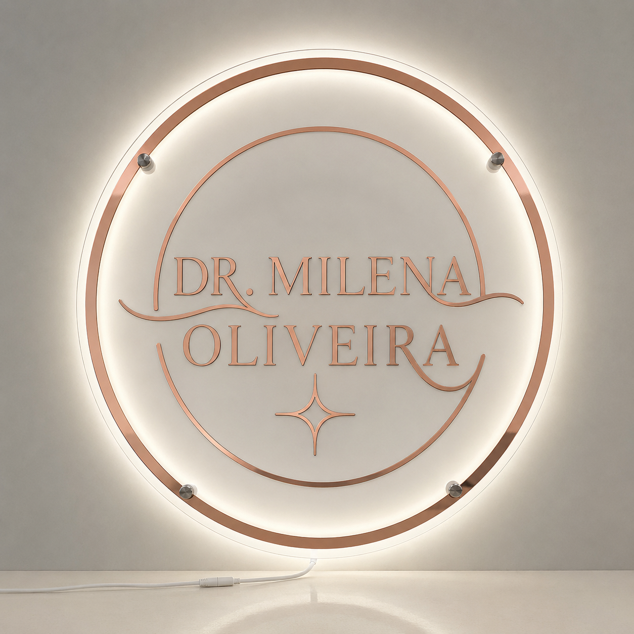 Placa Neon LED personalizada 80x80cm em acrílico. Ideal para empresas, lojas, clínicas, recepções e ambientes modernos. Personalize com sua marca ou arte.