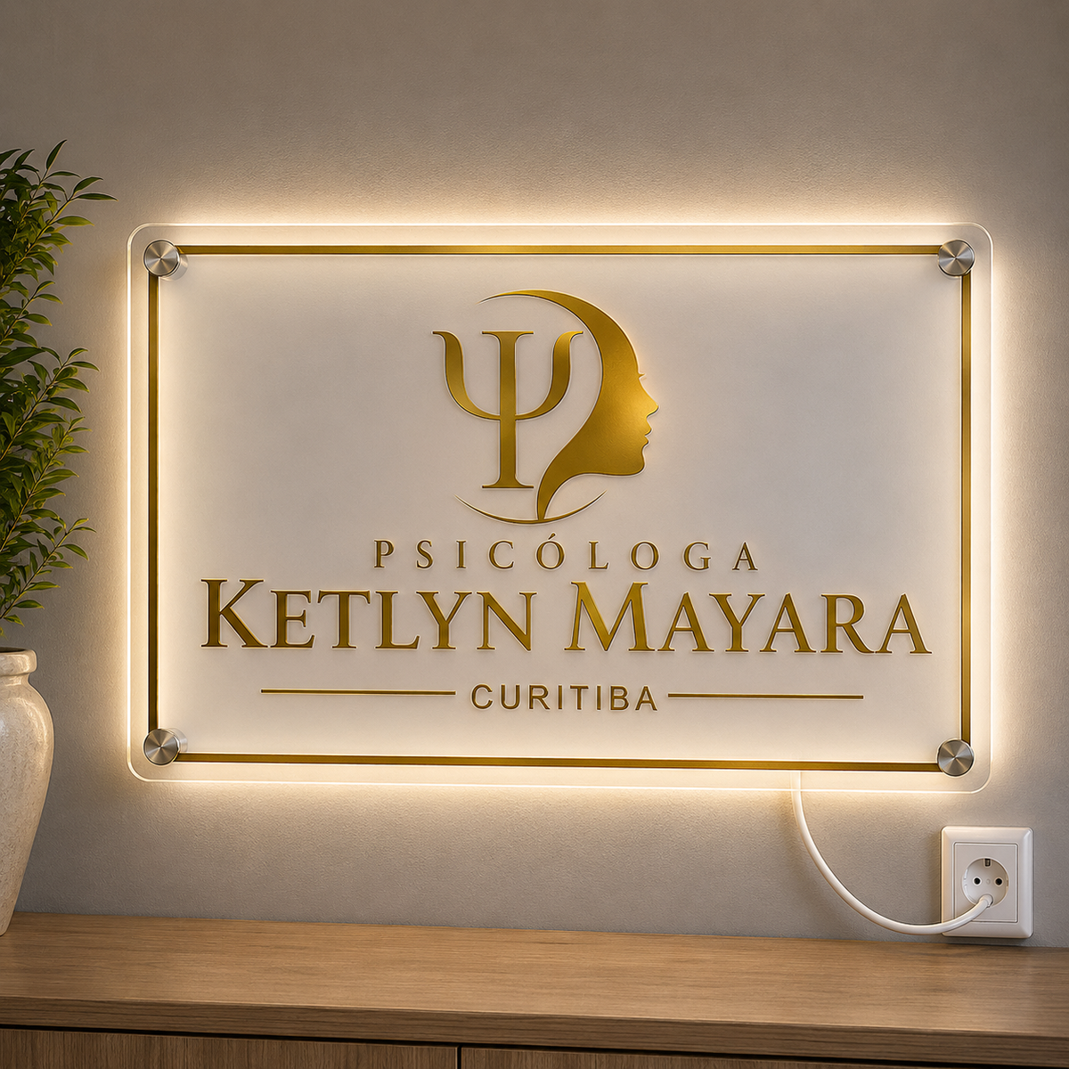 Placa Neon LED personalizada 100x50cm em acrílico. Ideal para empresas, lojas, clínicas, recepções e ambientes modernos. Personalize com sua marca ou arte.