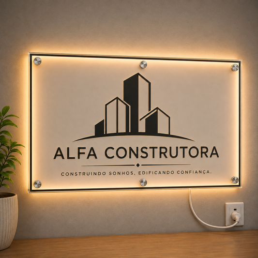 Placa Neon LED personalizada 100x50cm em acrílico. Ideal para empresas, lojas, clínicas, recepções e ambientes modernos. Personalize com sua marca ou arte.