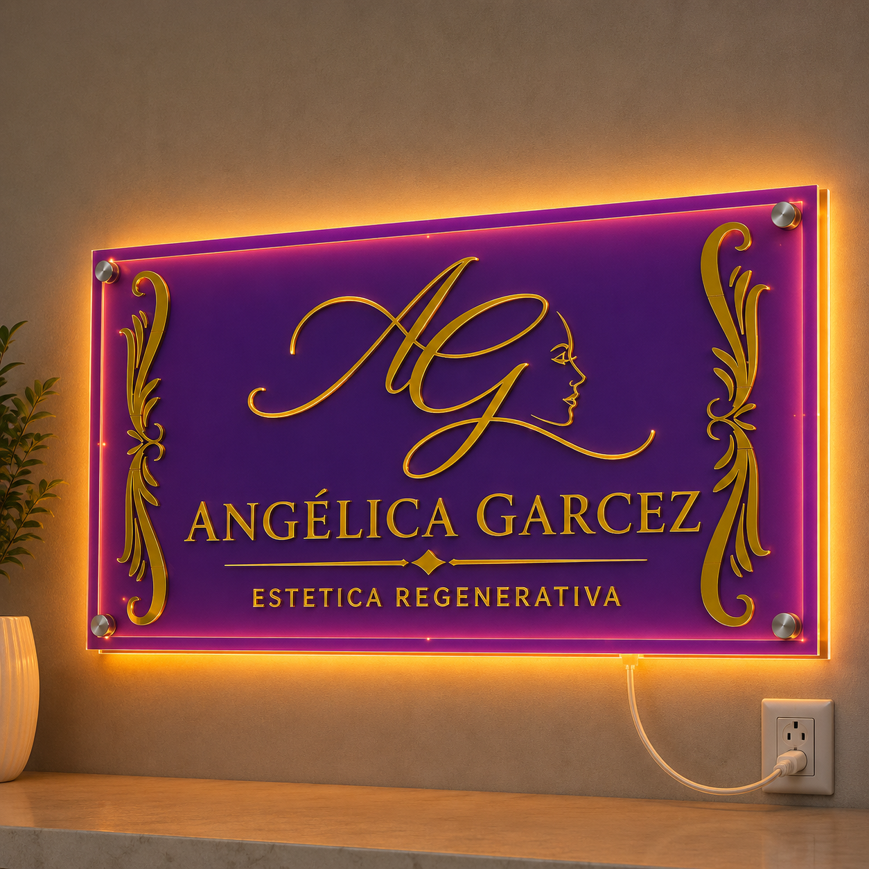 Placa Neon LED personalizada 100x50cm em acrílico. Ideal para empresas, lojas, clínicas, recepções e ambientes modernos. Personalize com sua marca ou arte.