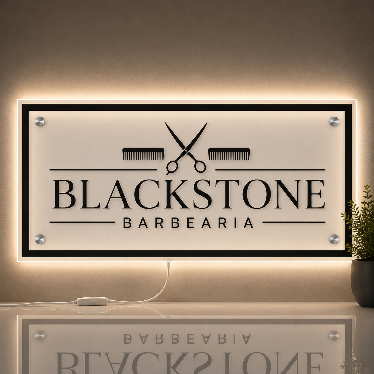 Placa Neon LED personalizada 60x40cm em acrílico. Ideal para empresas, lojas, clínicas, recepções e ambientes modernos. Personalize com sua marca ou arte.