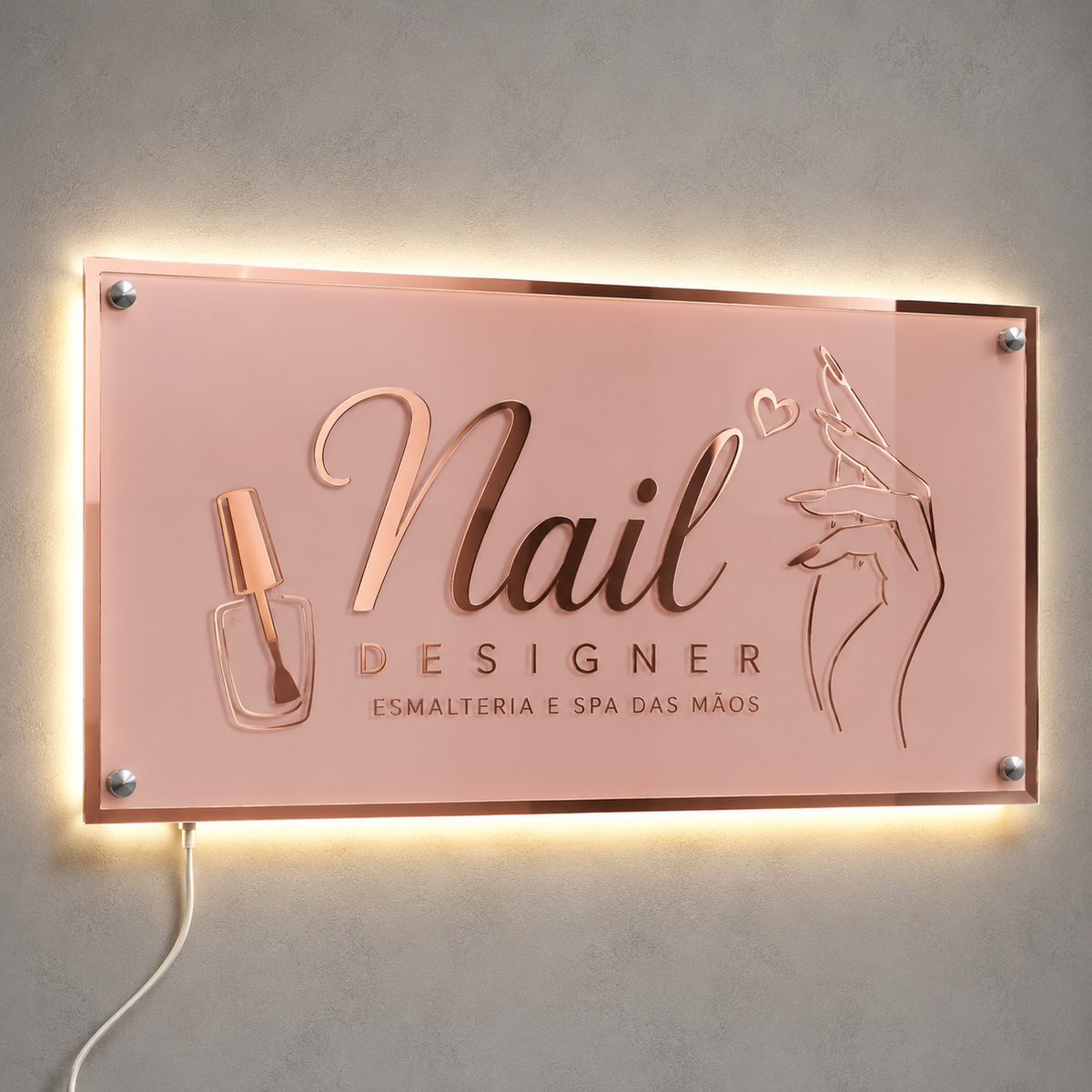 Placa Neon LED personalizada 60x40cm em acrílico. Ideal para empresas, lojas, clínicas, recepções e ambientes modernos. Personalize com sua marca ou arte.