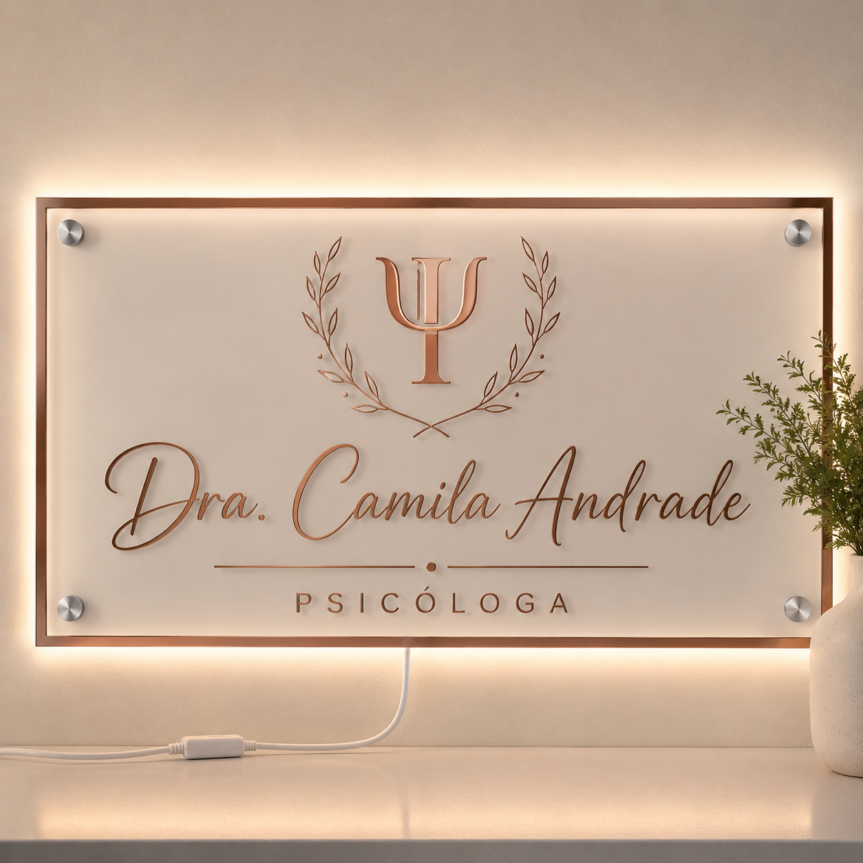 Placa Neon LED personalizada 60x40cm em acrílico. Ideal para empresas, lojas, clínicas, recepções e ambientes modernos. Personalize com sua marca ou arte.