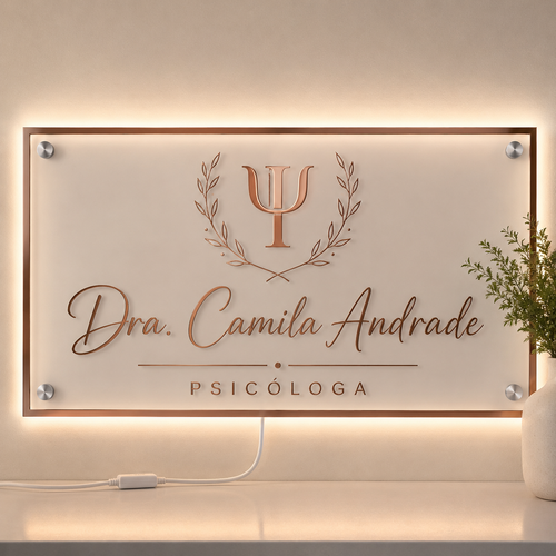 Placa Neon LED personalizada 60x40cm em acrílico. Ideal para empresas, lojas, clínicas, recepções e ambientes modernos. Personalize com sua marca ou arte.