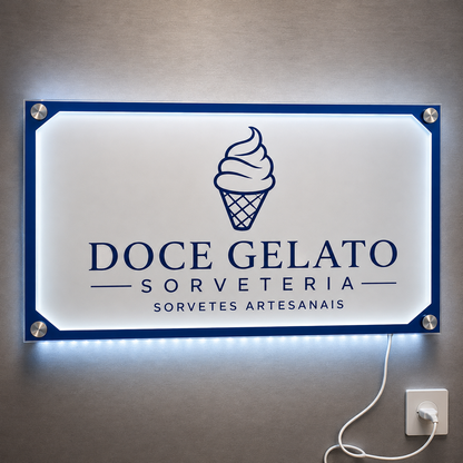 Placa Neon LED personalizada 80x50cm em acrílico. Ideal para empresas, lojas, clínicas, recepções e ambientes modernos. Personalize com sua marca ou arte.