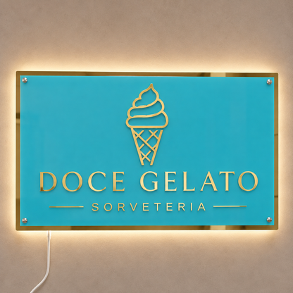 Placa Neon LED personalizada 80x50cm em acrílico. Ideal para empresas, lojas, clínicas, recepções e ambientes modernos. Personalize com sua marca ou arte.