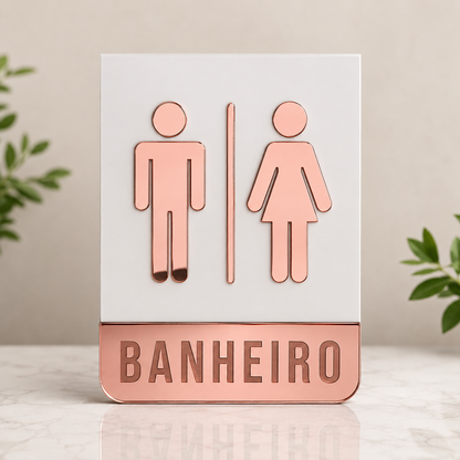 Placa de porta para banheiro 20x15cm cm em acrílico personalizado. Ideal para clínicas, empresas, consultórios, lojas e outros ambientes profissionais.