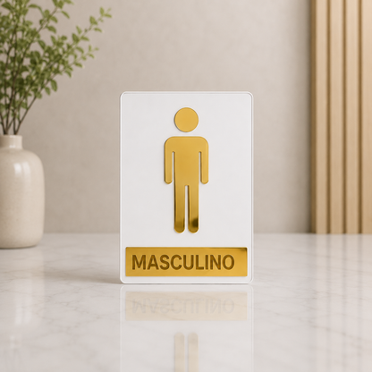 Placa de porta para banheiro 20x15cm cm em acrílico personalizado. Ideal para clínicas, empresas, consultórios, lojas e outros ambientes profissionais.
