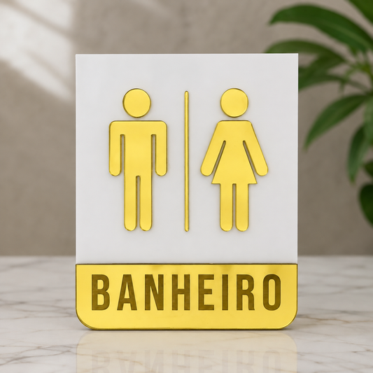Placa de porta para banheiro 20x15cm cm em acrílico personalizado. Ideal para clínicas, empresas, consultórios, lojas e outros ambientes profissionais.