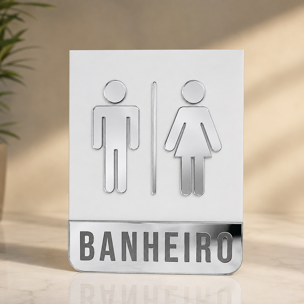 Placa de porta para banheiro 20x15cm cm em acrílico personalizado. Ideal para clínicas, empresas, consultórios, lojas e outros ambientes profissionais.