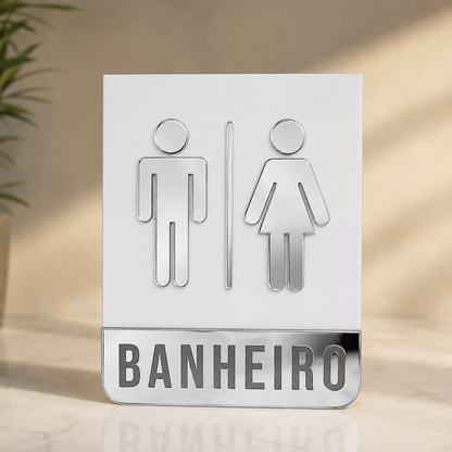 Placa de porta para banheiro 20x15cm cm em acrílico personalizado. Ideal para clínicas, empresas, consultórios, lojas e outros ambientes profissionais.