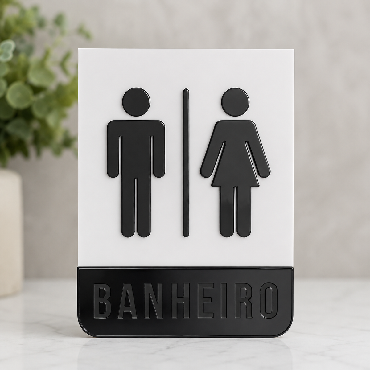 Placa de porta para banheiro 20x15cm cm em acrílico personalizado. Ideal para clínicas, empresas, consultórios, lojas e outros ambientes profissionais.