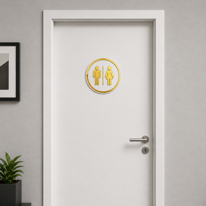 Placa de porta para banheiro 20x20 cm em acrílico personalizado. Ideal para clínicas, empresas, consultórios, lojas e outros ambientes profissionais.