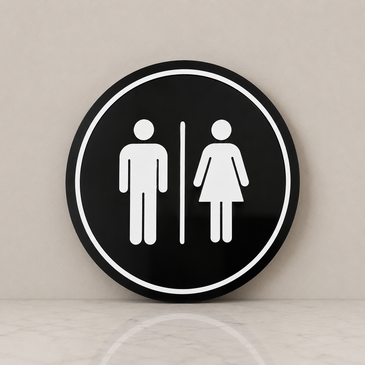Placa de porta para banheiro 20x20 cm em acrílico personalizado. Ideal para clínicas, empresas, consultórios, lojas e outros ambientes profissionais.