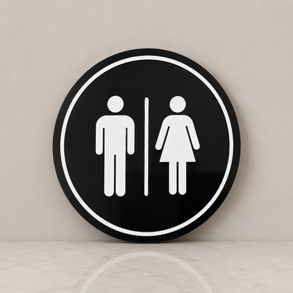 Placa de porta para banheiro 20x20 cm em acrílico personalizado. Ideal para clínicas, empresas, consultórios, lojas e outros ambientes profissionais.