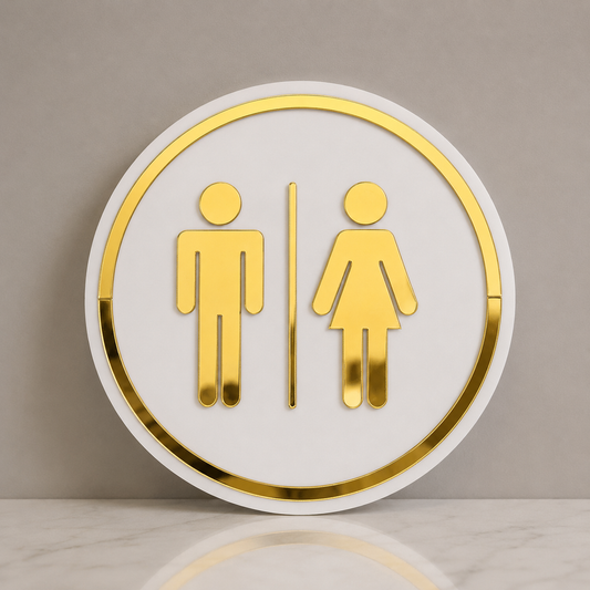 Placa de porta para banheiro 20x20 cm em acrílico personalizado. Ideal para clínicas, empresas, consultórios, lojas e outros ambientes profissionais.