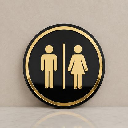 Placa de porta para banheiro 20x20 cm em acrílico personalizado. Ideal para clínicas, empresas, consultórios, lojas e outros ambientes profissionais.