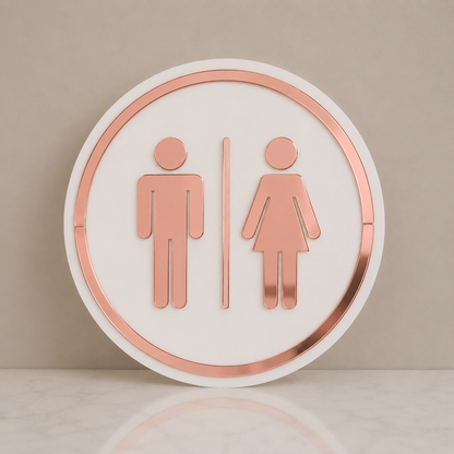 Placa de porta para banheiro 20x20 cm em acrílico personalizado. Ideal para clínicas, empresas, consultórios, lojas e outros ambientes profissionais.